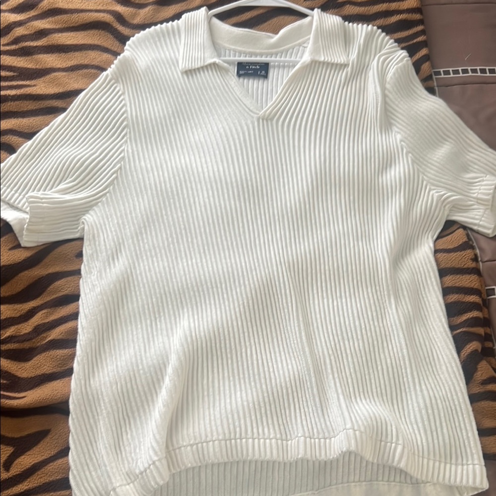 Abercrombie & Fitch White Polo Sweater Ribbed Knit